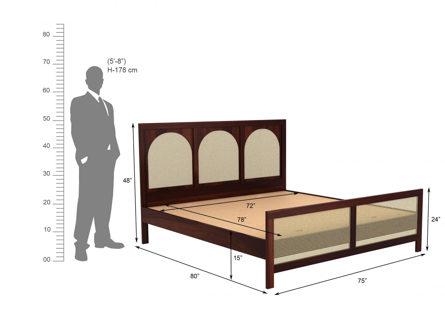 Ken Solid Sheesham Wood King Size Bed In Natural  Finish For Bedroom Furniture