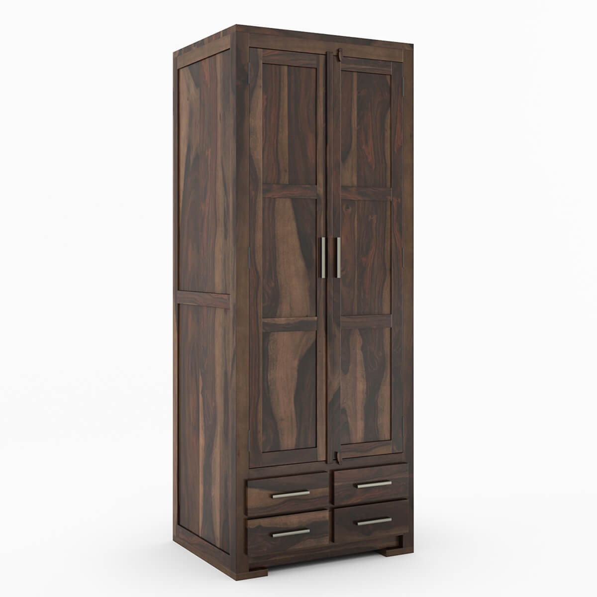 Royal Palace Wardrobe Solid Sheesham Wood Two Door With Four Drawers In Walnut Finish For Bedroom Furniture