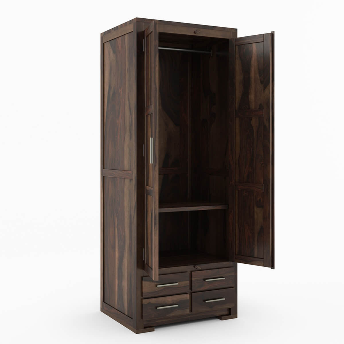 Royal Palace Wardrobe Solid Sheesham Wood Two Door With Four Drawers In Walnut Finish For Bedroom Furniture