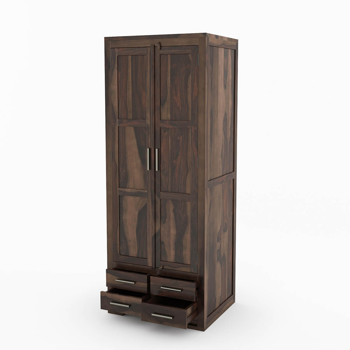 Royal Palace Wardrobe Solid Sheesham Wood Two Door With Four Drawers In Walnut Finish For Bedroom Furniture