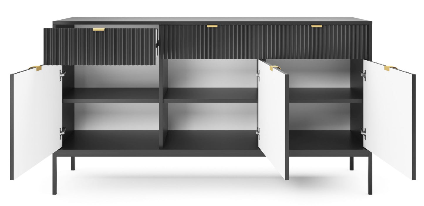 Solid Wood Storage Cabinet with Metal Handles, 3 Doors and 3 Drawers of Space, Elegant Sideboard, Suitable for Living, Entrance and Study Rooms Furniture Demiwall
