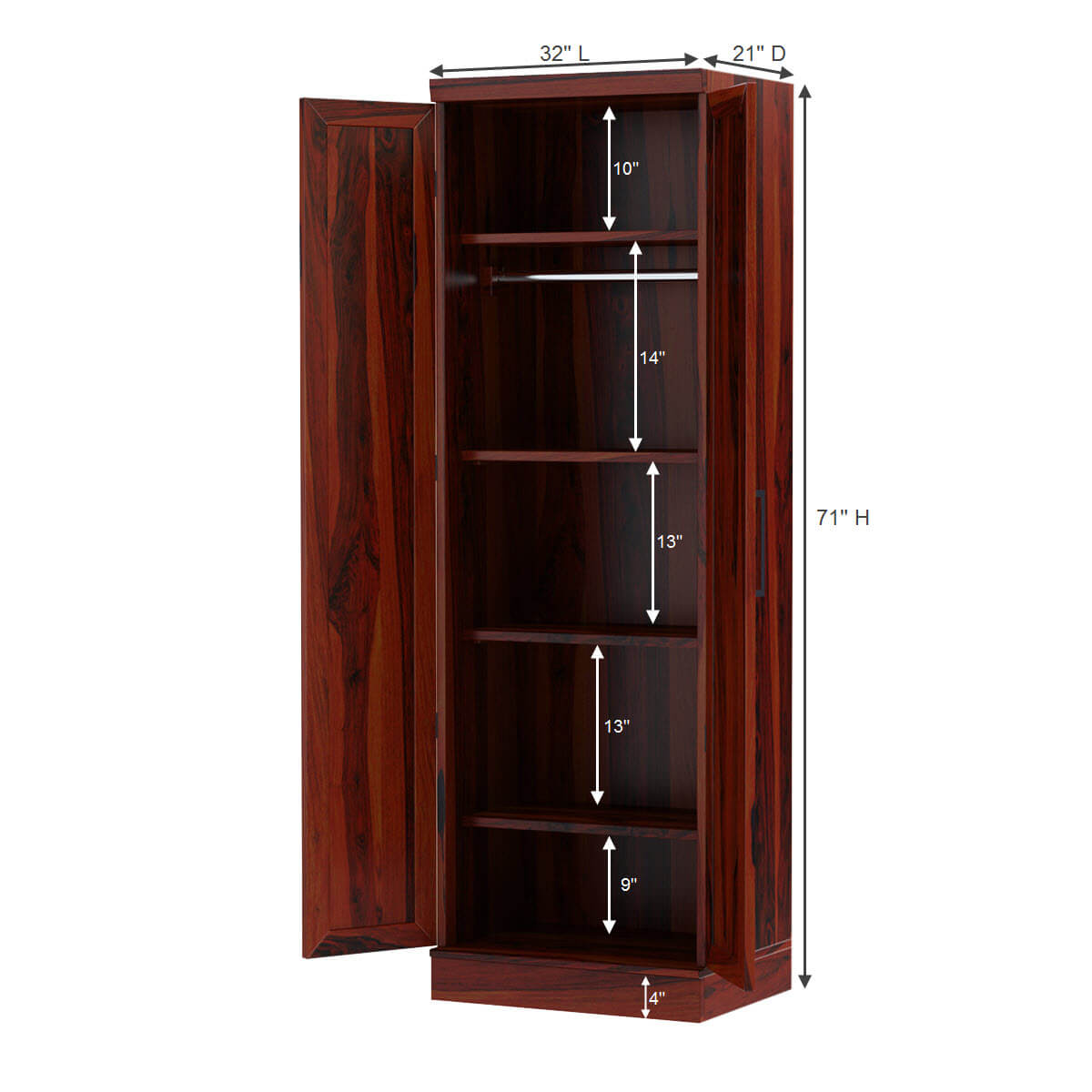 Royal Palace Wardrobe Solid Sheesham Wood Two Door With In Honey Oak Finish For Bedroom Furniture