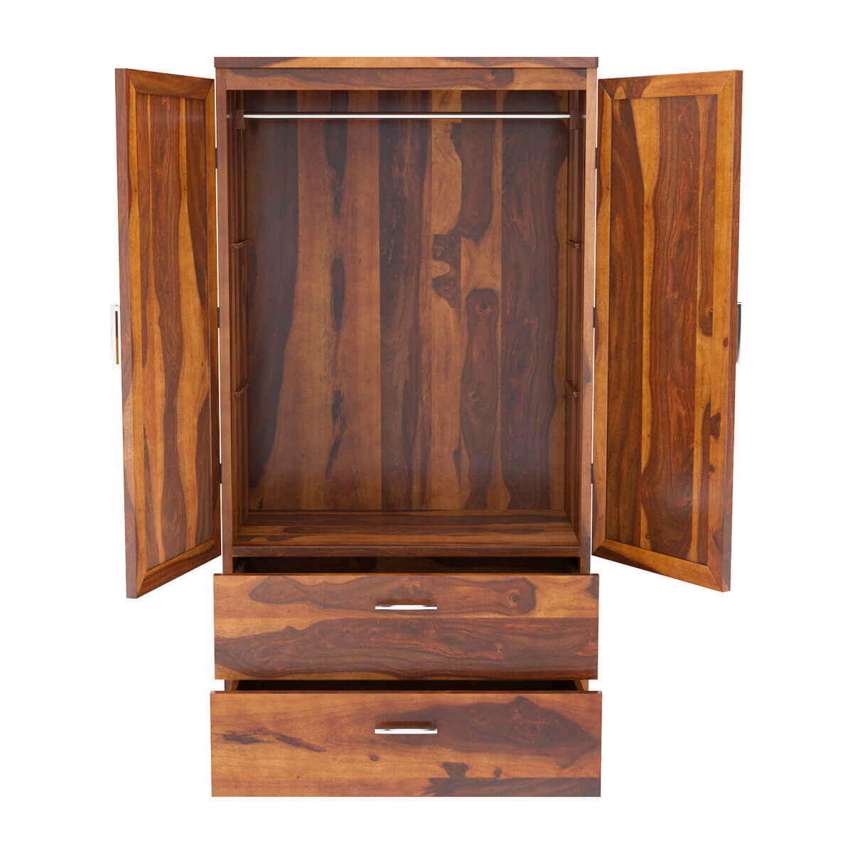 Royal Palace Wardrobe Solid Sheesham Wood Two Door With Two Drawers In Natural Finish For Bedroom Furniture