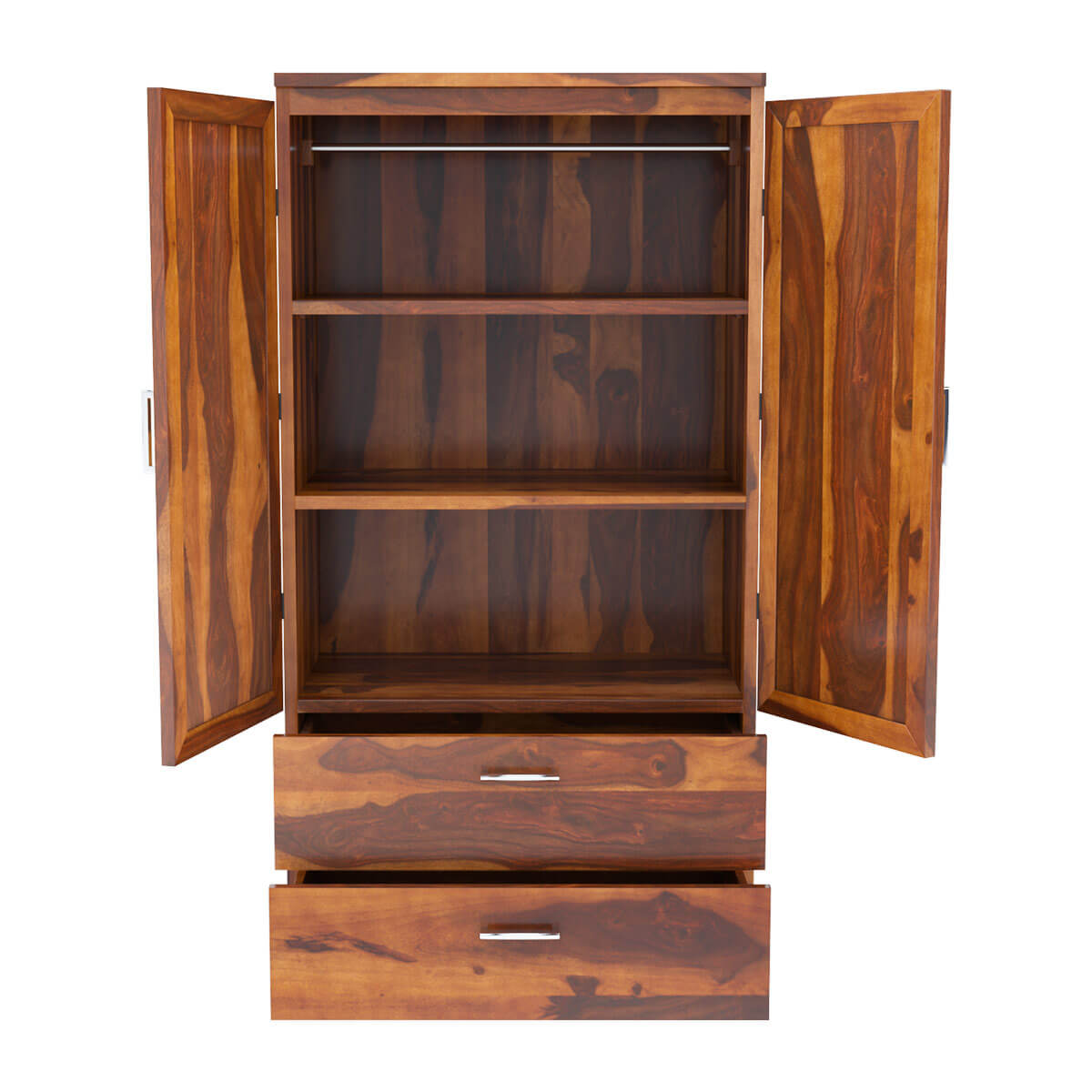 Royal Palace Wardrobe Solid Sheesham Wood Two Door With Two Drawers In Natural Finish For Bedroom Furniture