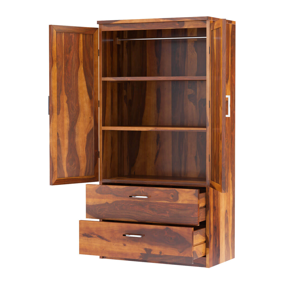 Royal Palace Wardrobe Solid Sheesham Wood Two Door With Two Drawers In Natural Finish For Bedroom Furniture
