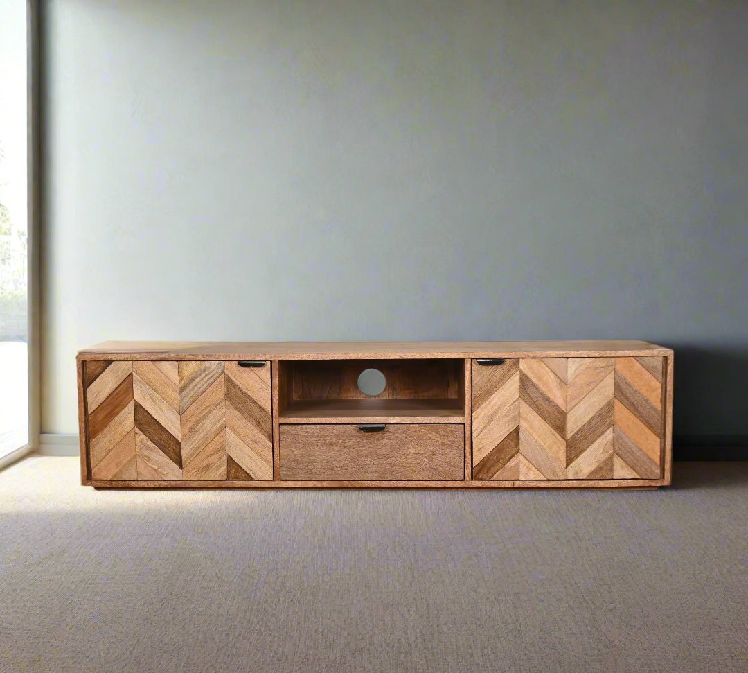 Lija Solid Mango Wood 2 Door 1 Drawer With Open Self Tv Cabinet