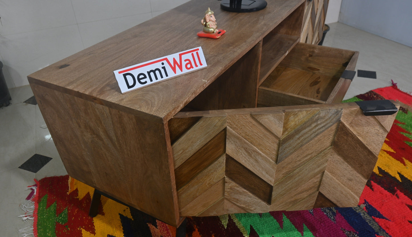 Lija Solid Mango Wood 2 Door 1 Drawer With Open Self Tv Cabinet