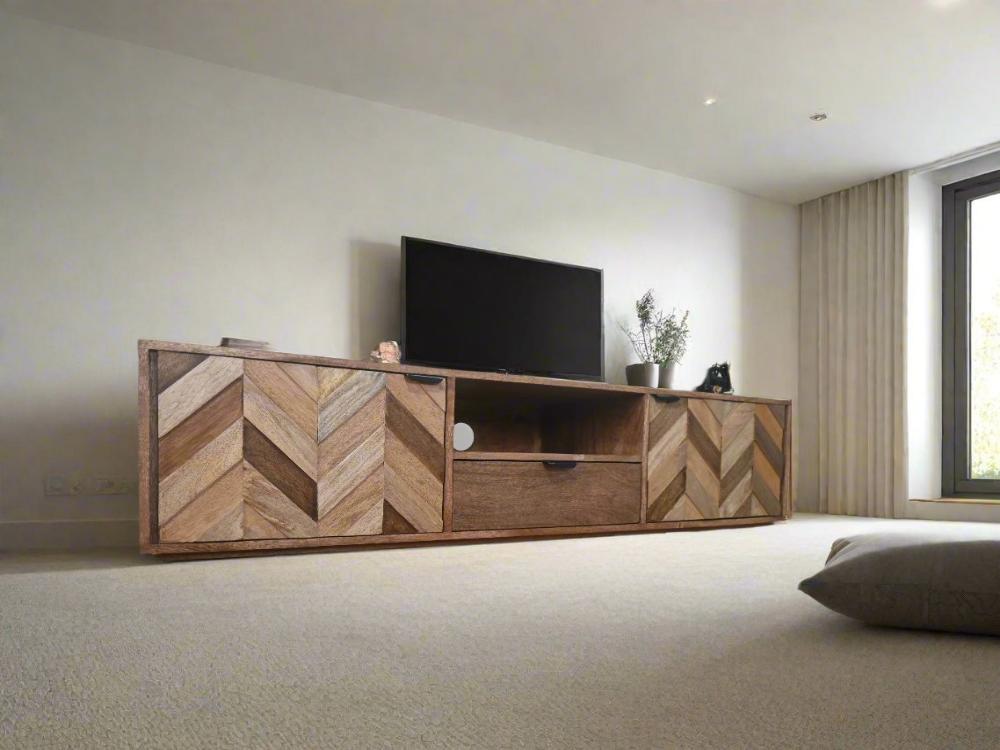 Lija Solid Mango Wood 2 Door 1 Drawer With Open Self Tv Cabinet