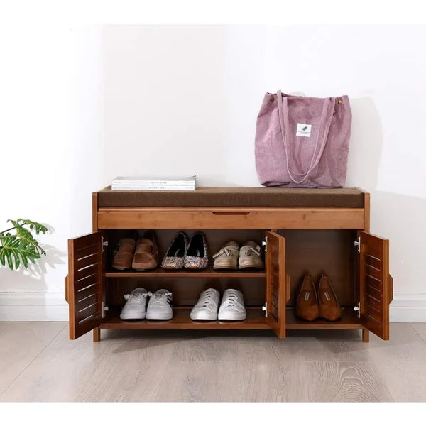 Cushion Shoe Storage Bench In Teak Wood