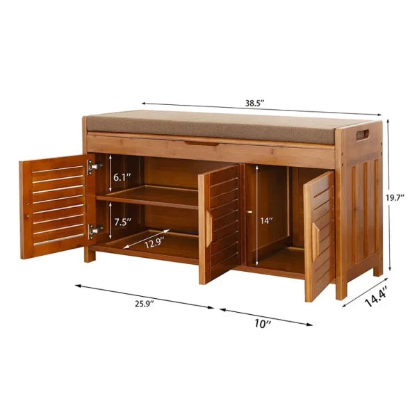 Cushion Shoe Storage Bench In Teak Wood
