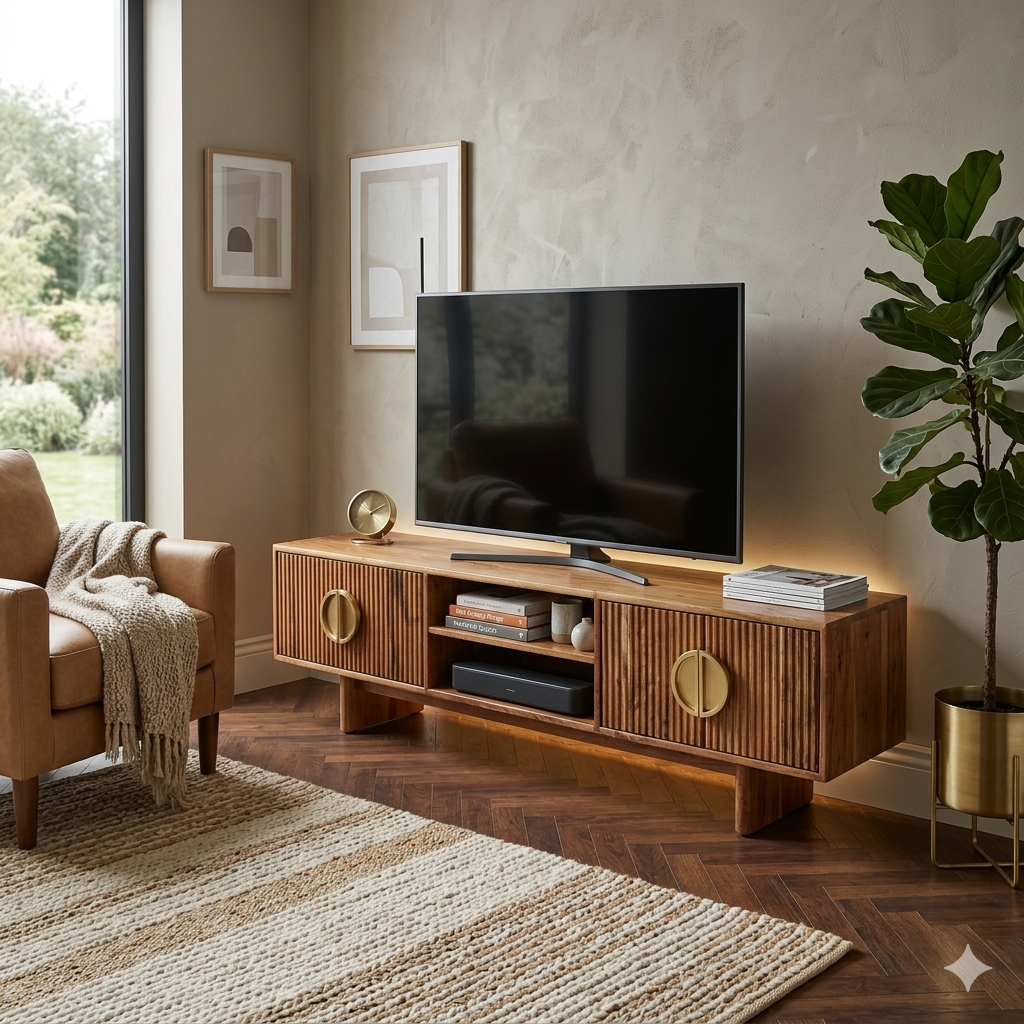 Pateri Solid Wood Large Tv Unit in Natural Finish