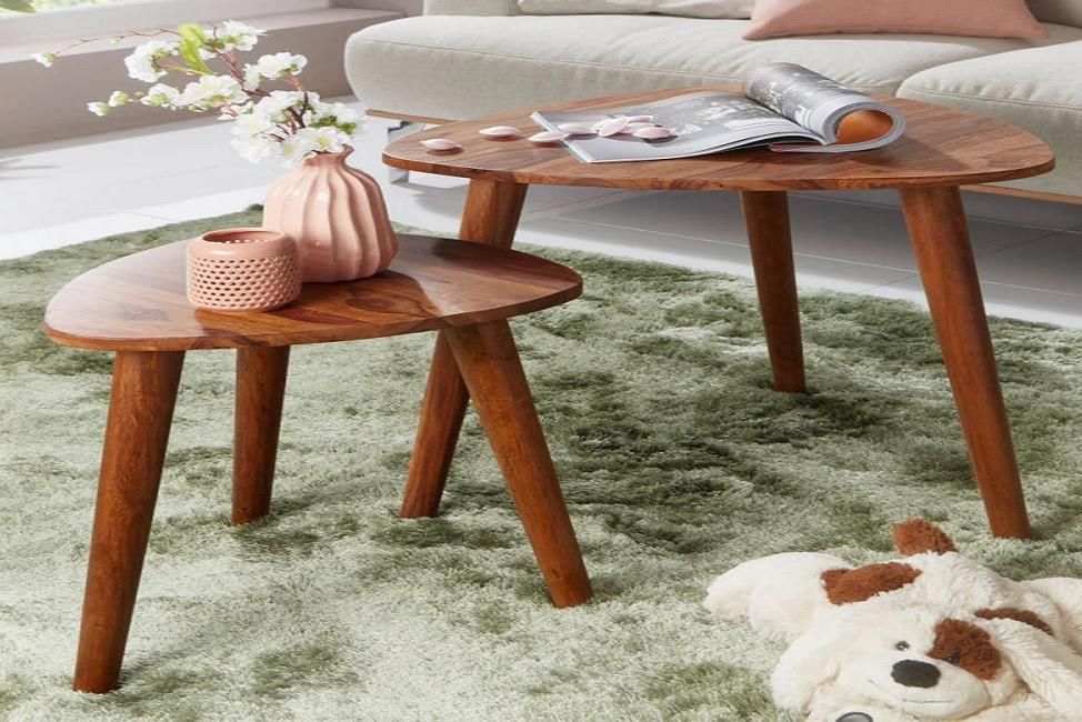 Bhumi Solid Wood Nesting Table Set Of 2 In Natural Teak For Living Room Furniture #004