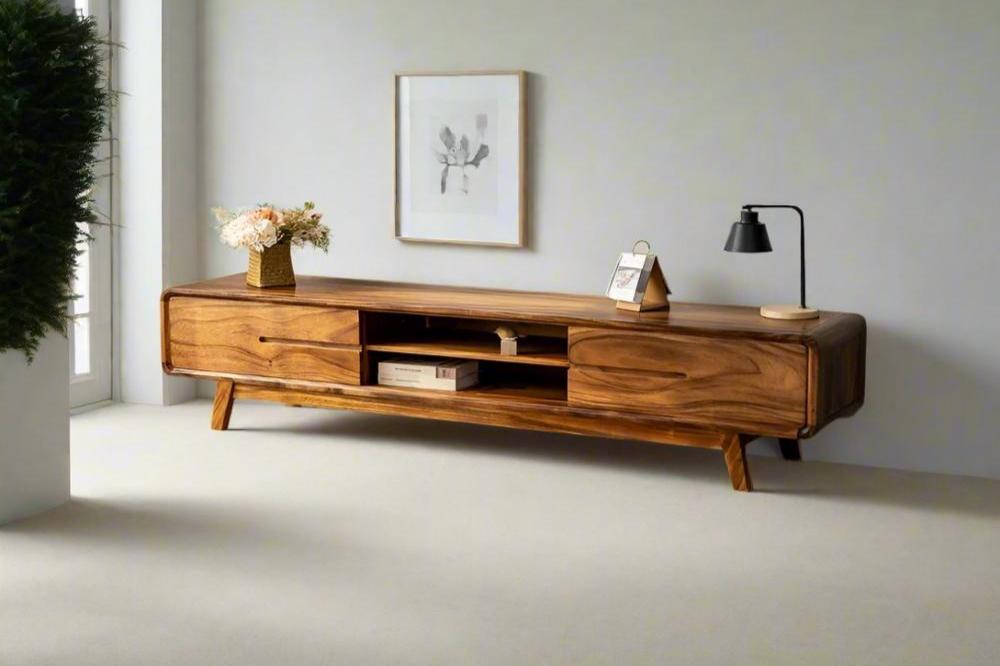 Eon Sheesham Wood Two Door Two Open Self Tv Cabinet #001