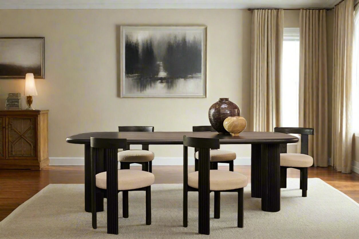 Thara Sholid Wood Six Seater Dining Table Black finish