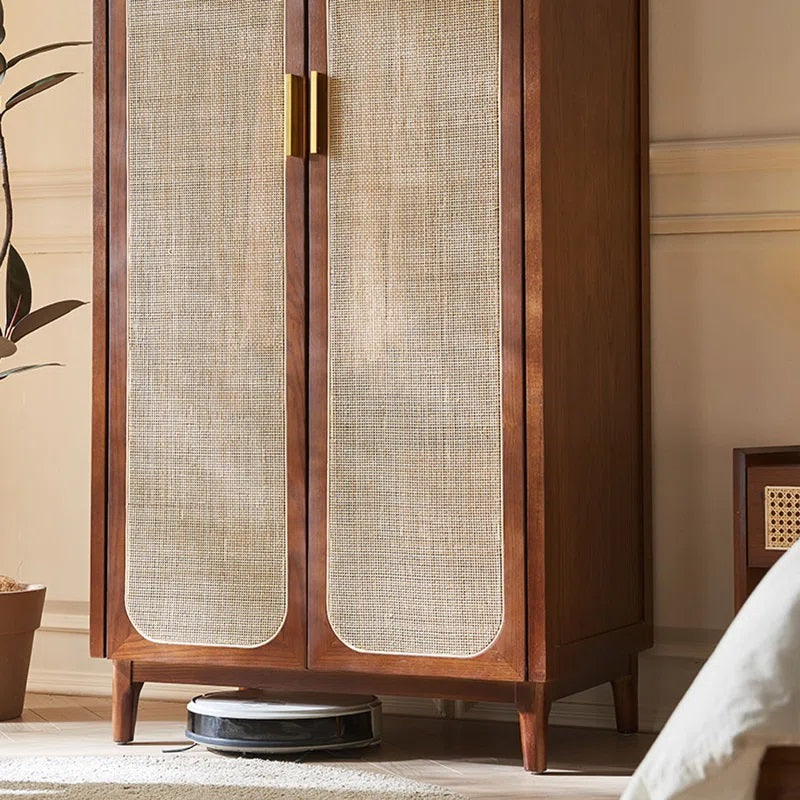Solid Wood Rattan Cane 4 Door wardrobe In Teak Finish