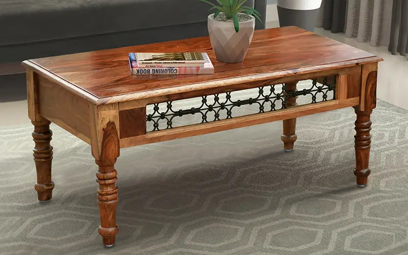 Helioc Kan Sheesham Wood Coffee Table In Provincial Teak Finish
