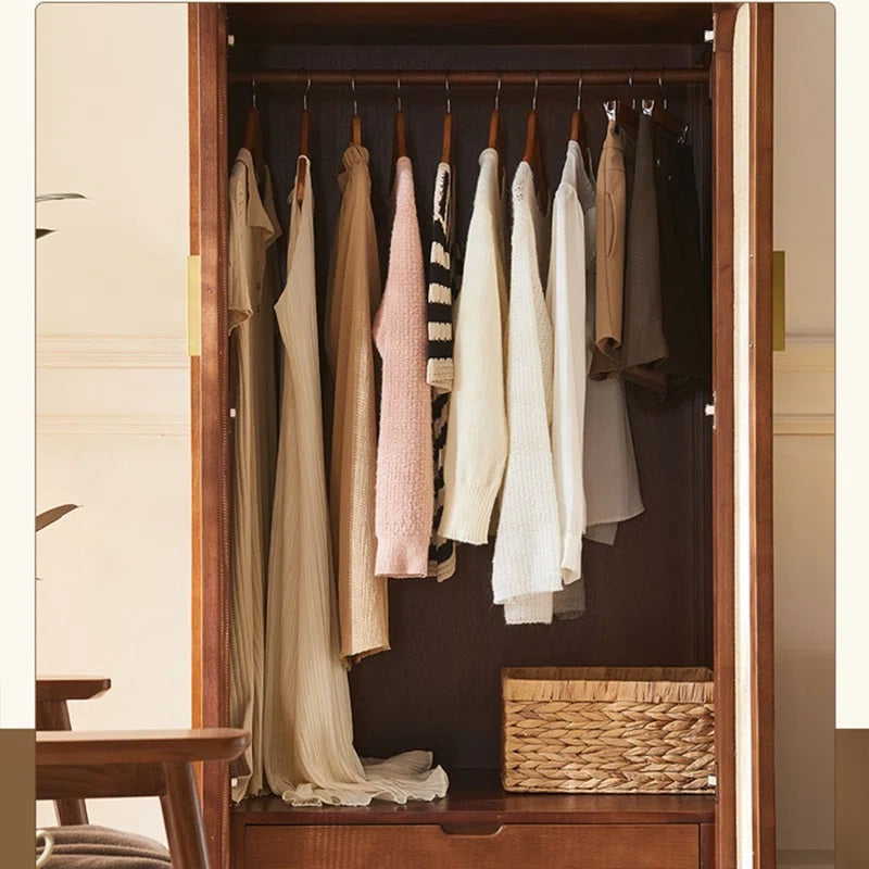 Solid Wood Rattan Cane 4 Door wardrobe In Teak Finish