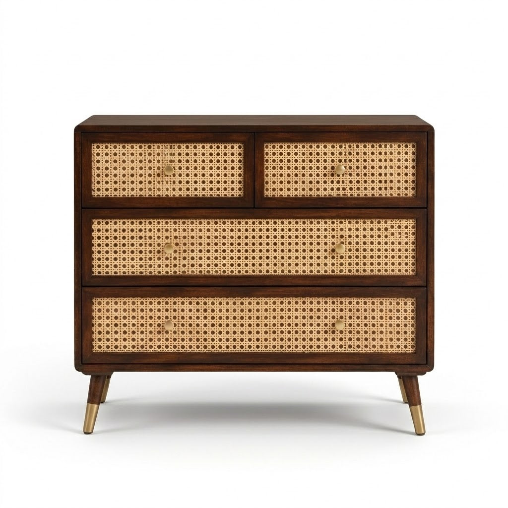 Demiwall Rattan Star 4 Drawer Chest Drawer In Tubbeco Finish