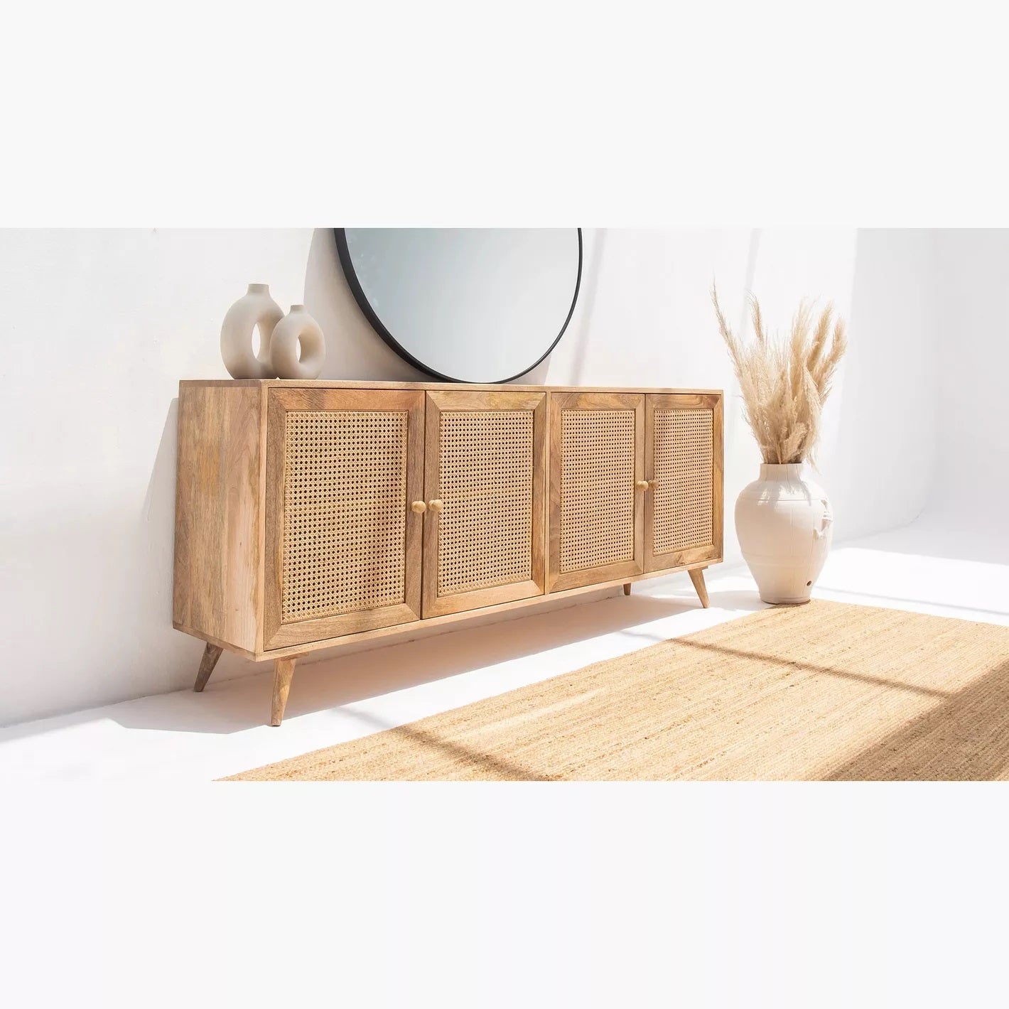 Mayra Solid Wood 4 Door Cabinet For Storage In Neutral Finish