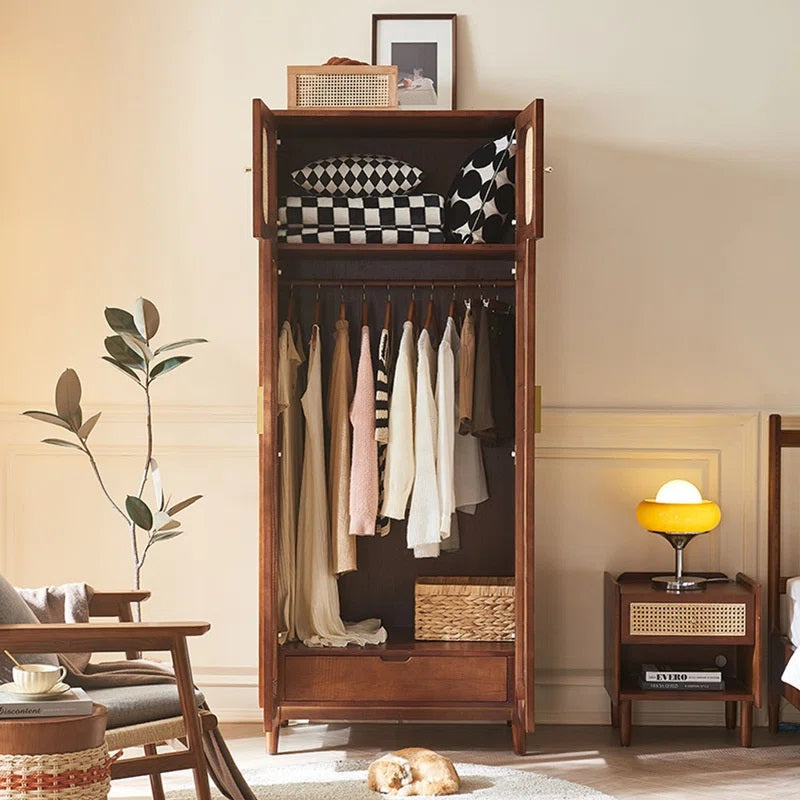 Solid Wood Rattan Cane 4 Door wardrobe In Teak Finish
