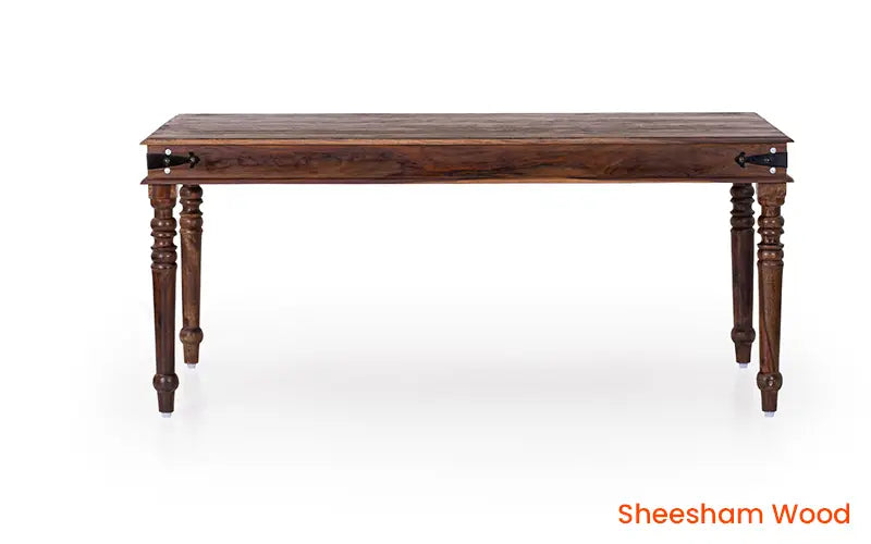Helioc Kan Sheesham Wood Dining Table Six seater Table In Provincial Teak Finish