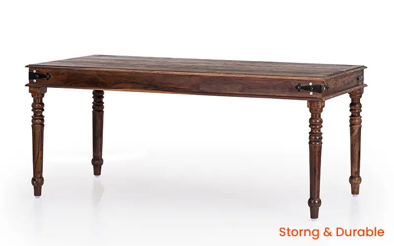 Helioc Kan Sheesham Wood Dining Table Six seater Table In Provincial Teak Finish