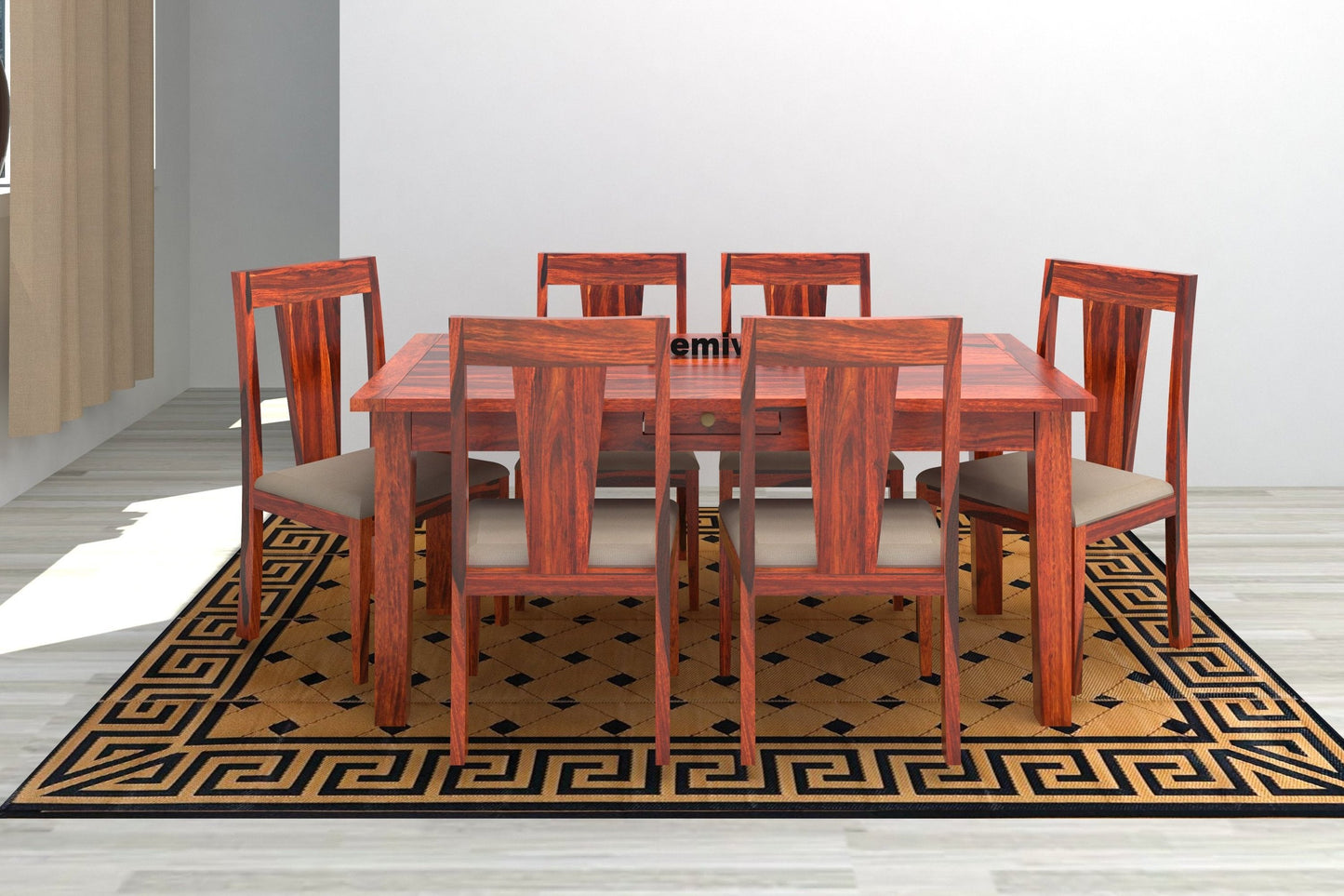 Sheesham Wood Six Seater Dining Set In Honey Oak Finish