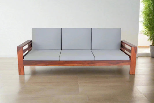 Alex Solid  Sheesham Wood 3 Seater Sofa Set In Natural Teak For Living Room Furniture #004