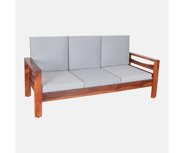 Alex Solid Sheesham Wood 3 Seater Sofa Set In Natural Teak For Living Room Furniture #004