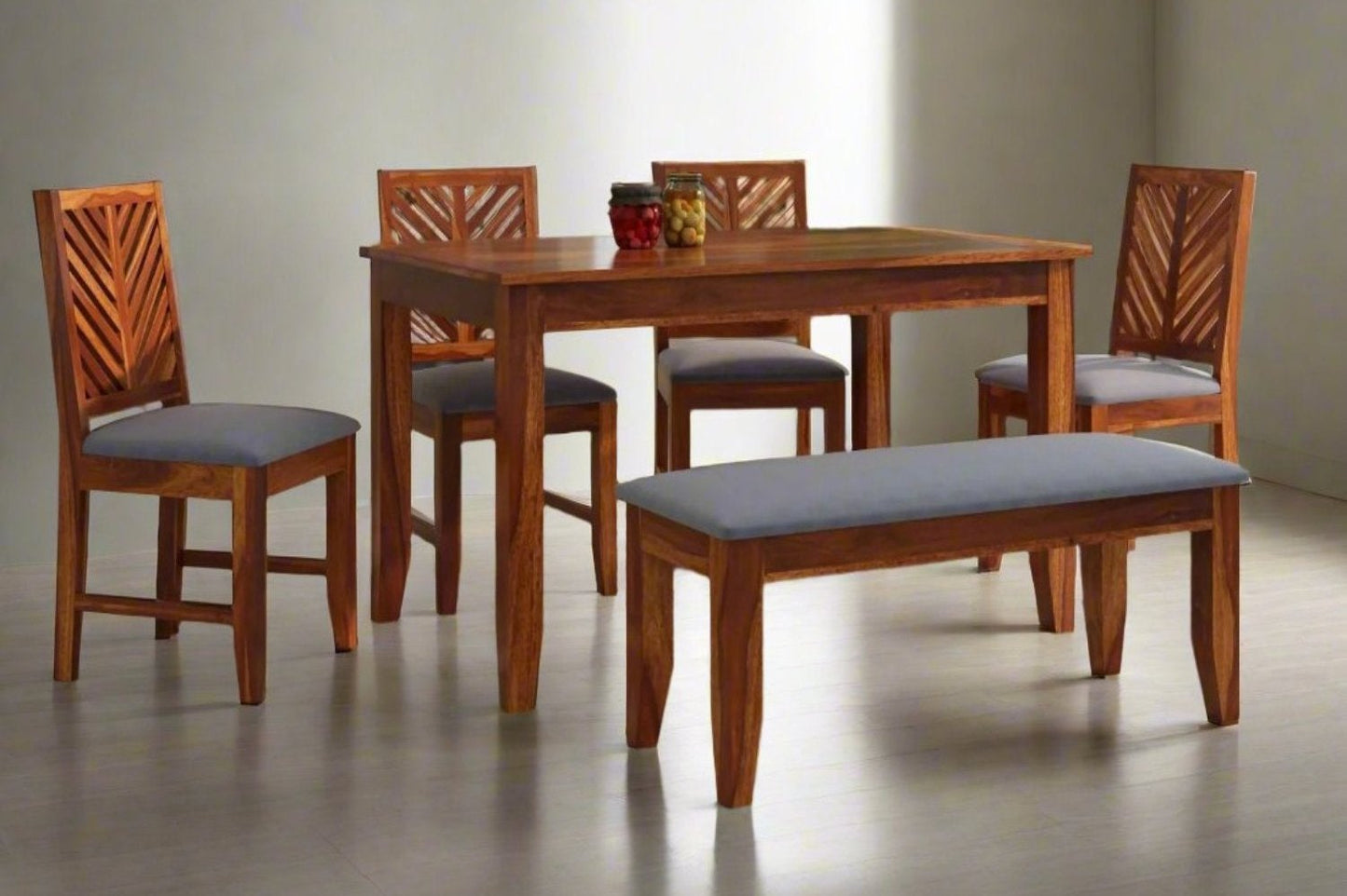 Demiwall Sheesham Wood Six Seater Dining Set With Bench