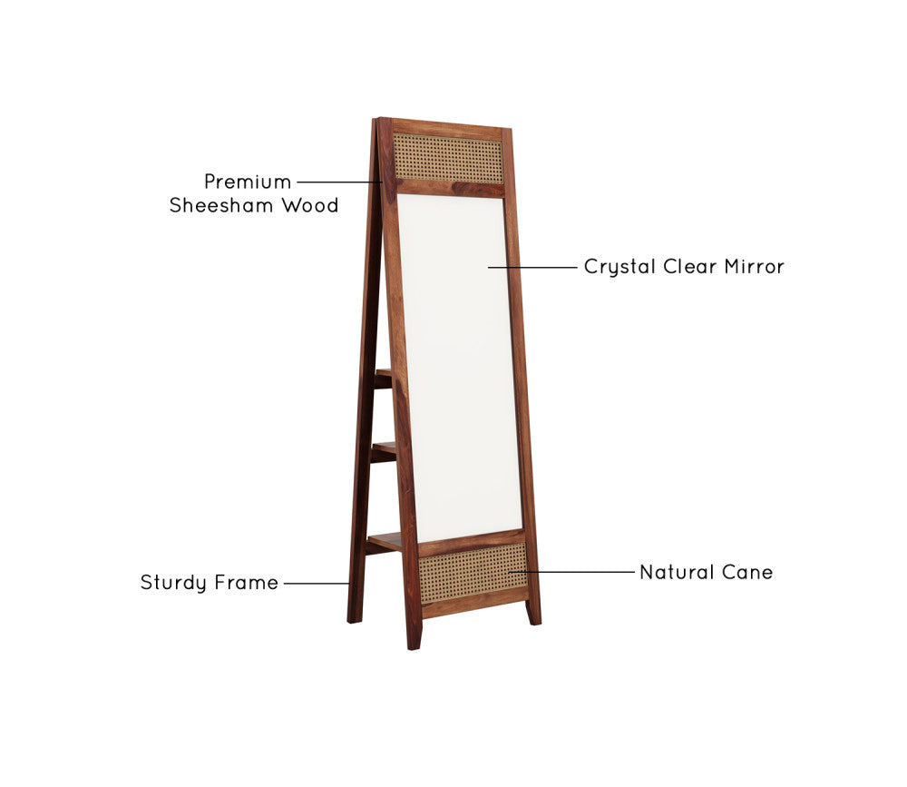 Rattan cane  Solid Wood Mirror In Provincial Teak Finish For Living Room Furniture