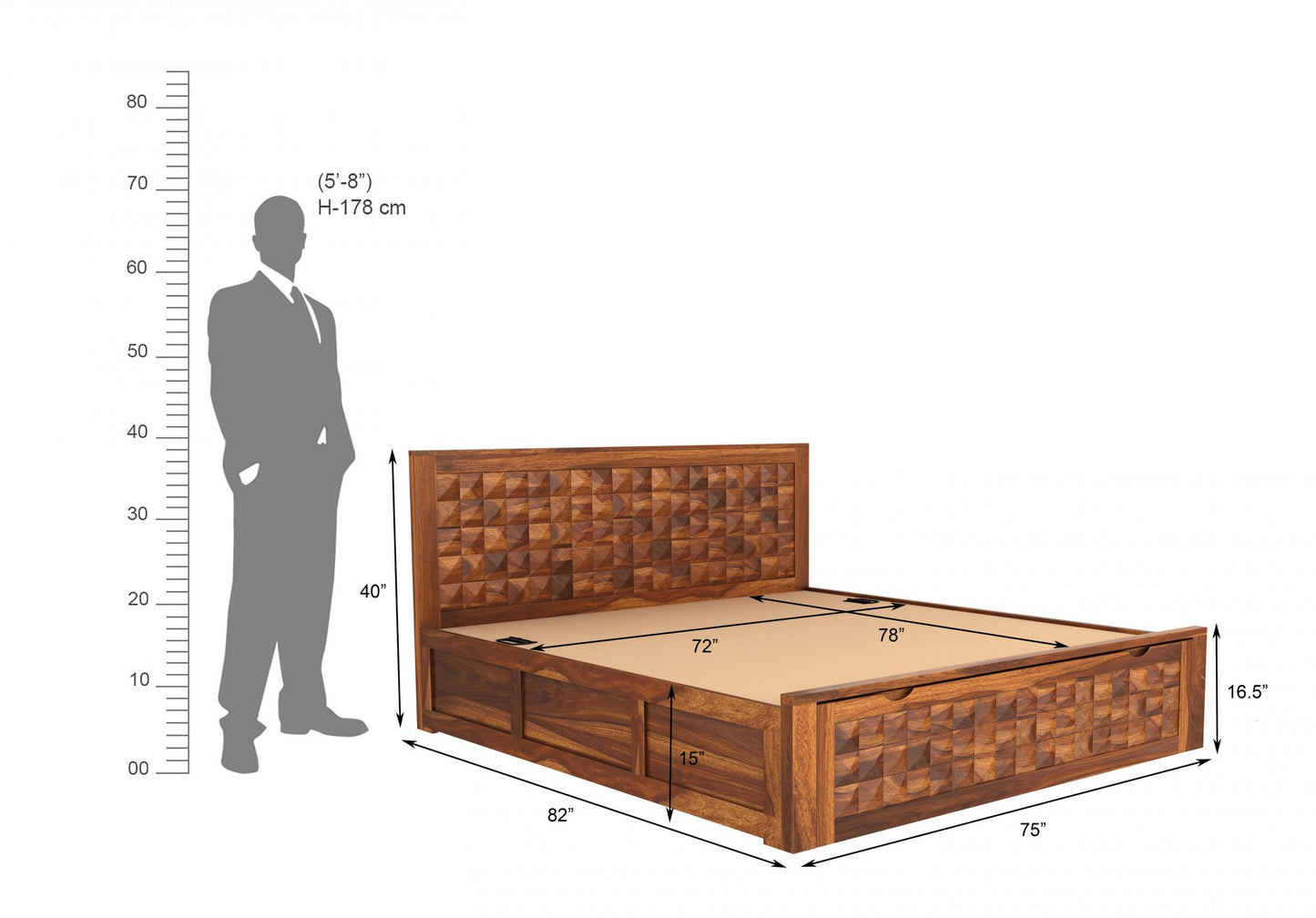 Demand King Size Bed With One Drawers In Natural Finish For Bedroom Furniture