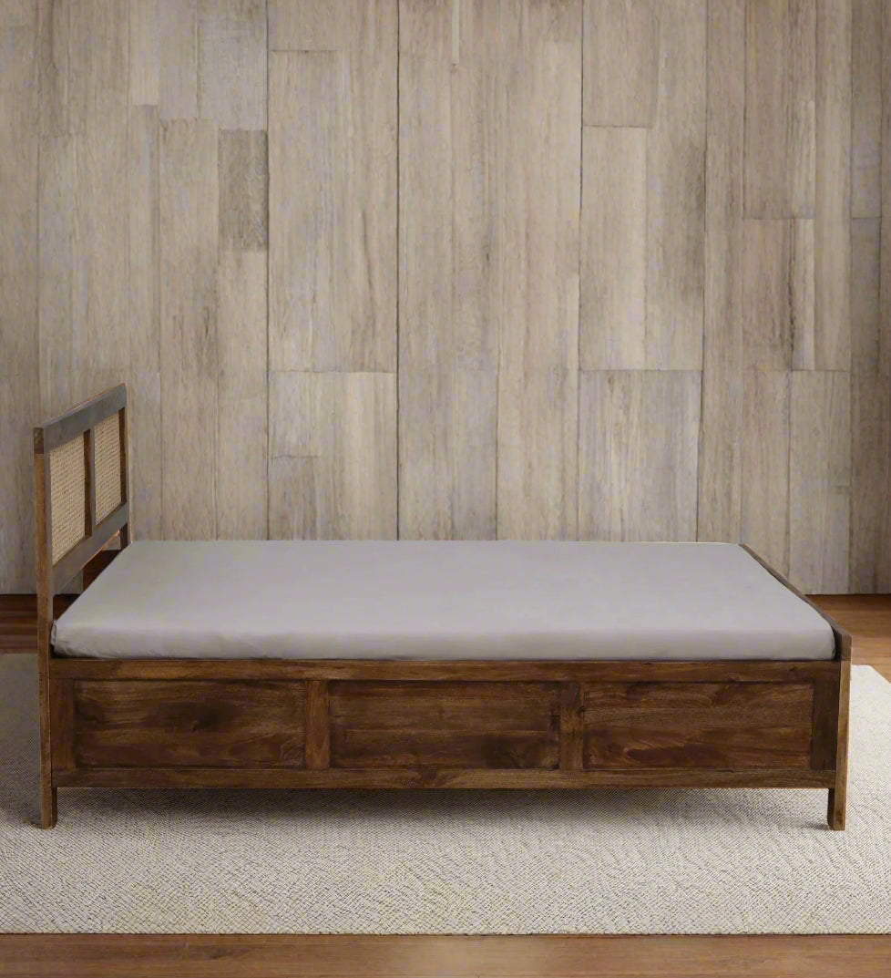 Baam Mango Wood Queen Size Box Bed In Rustic Teak