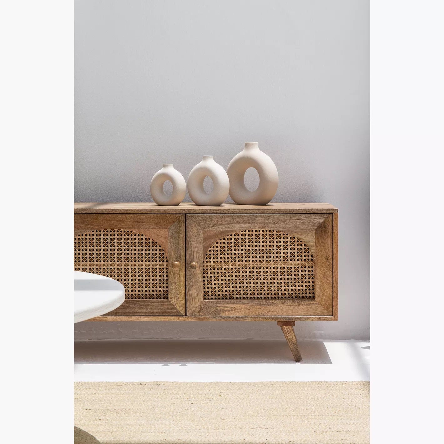 Mayra Solid Mango Wood 4 Door Tv Cabinet In Neutral Finish