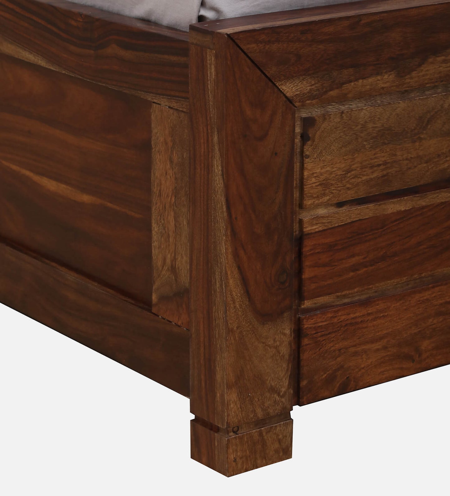Demiwall Segur Sheesham Wood Dubble Bed In Provincial Teak Finish With Hydraulic Storage