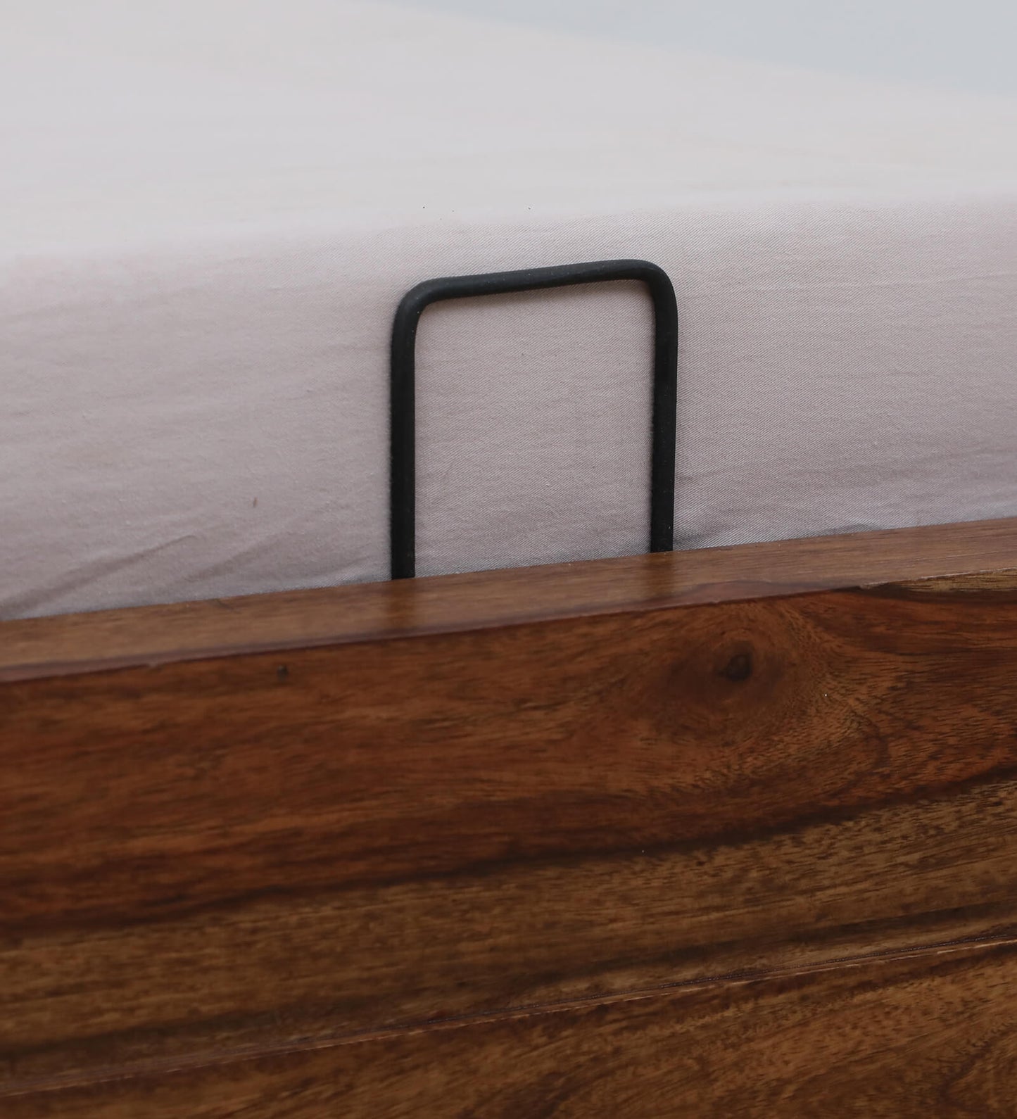 Demiwall Segur Sheesham Wood Dubble Bed In Provincial Teak Finish With Hydraulic Storage