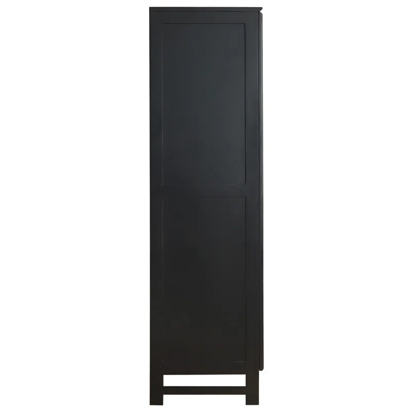 Solid Wood Rattan Cane Two Door Wardrobe In Black Finish
