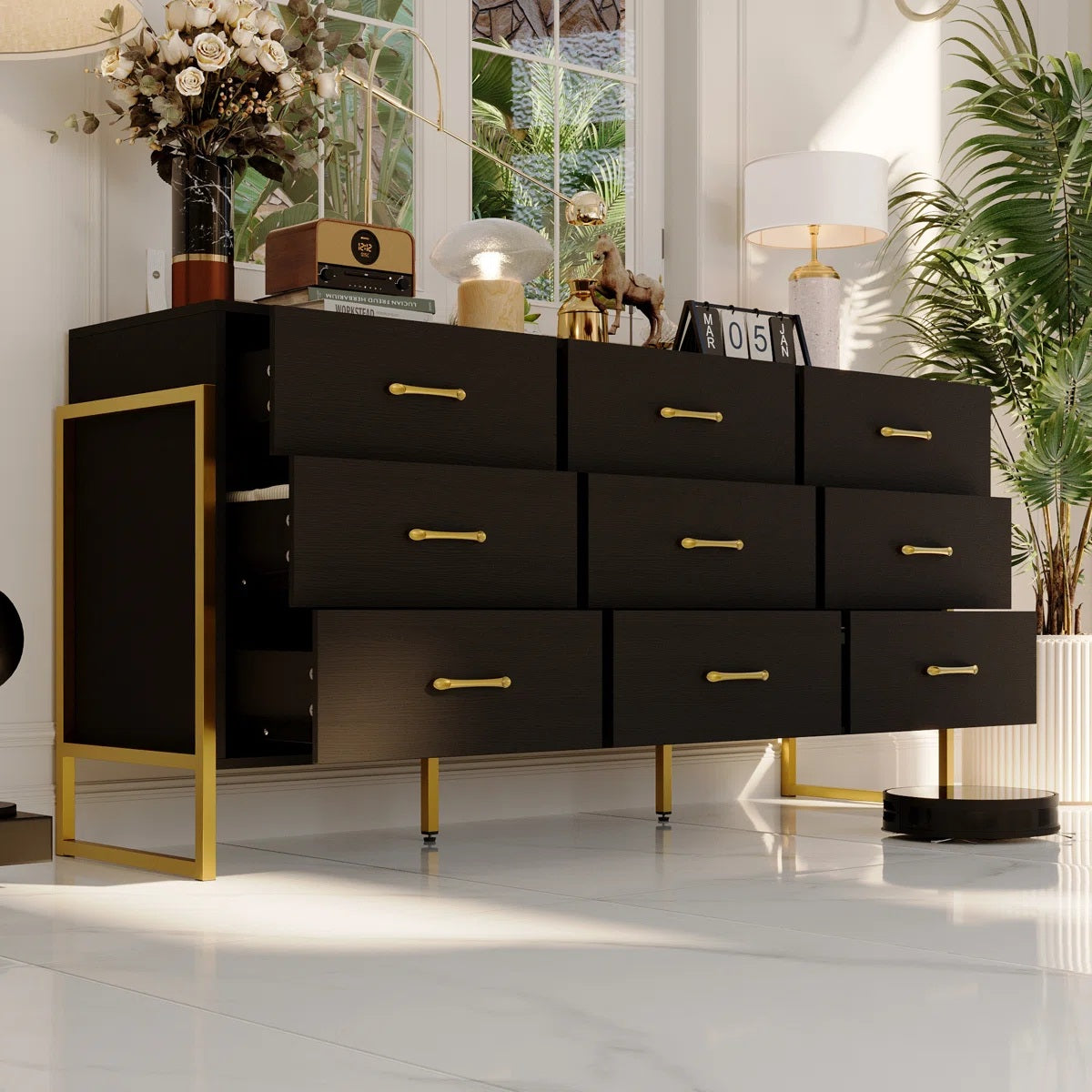 Solid Wood Chest Of Drawer | 9 Drawer Storage Unit | Black Finish