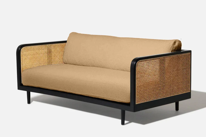 DEMIWALL Solid Wood Two Seater Sofa Set Rattan Caning Sofa Home Furniture Living Room || Black Finish