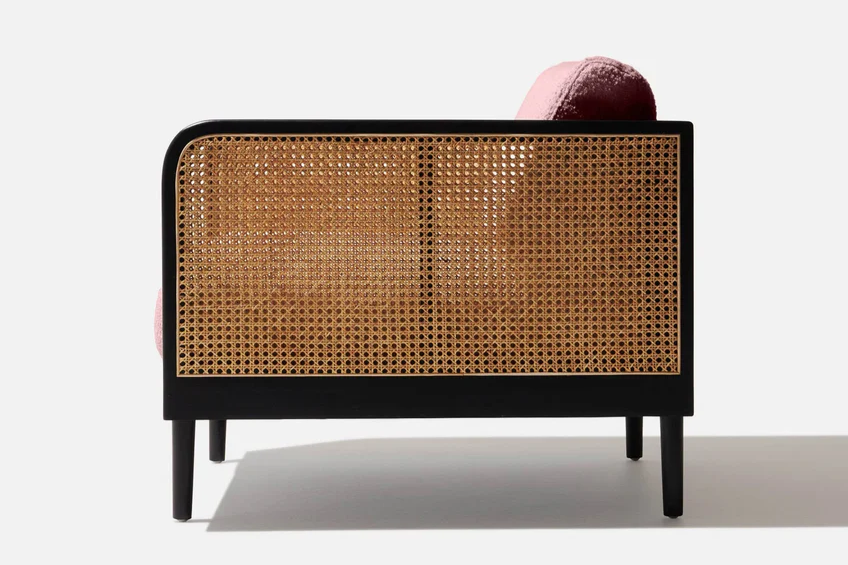 DEMIWALL Solid Wood Single Seater Sofa Set Rattan Caning Sofa Home Furniture Living Room || Black Finish