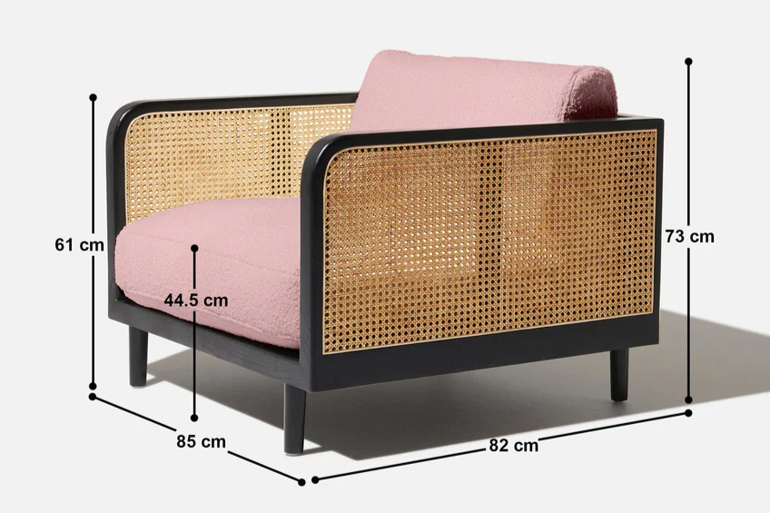 DEMIWALL Solid Wood Single Seater Sofa Set Rattan Caning Sofa Home Furniture Living Room || Black Finish