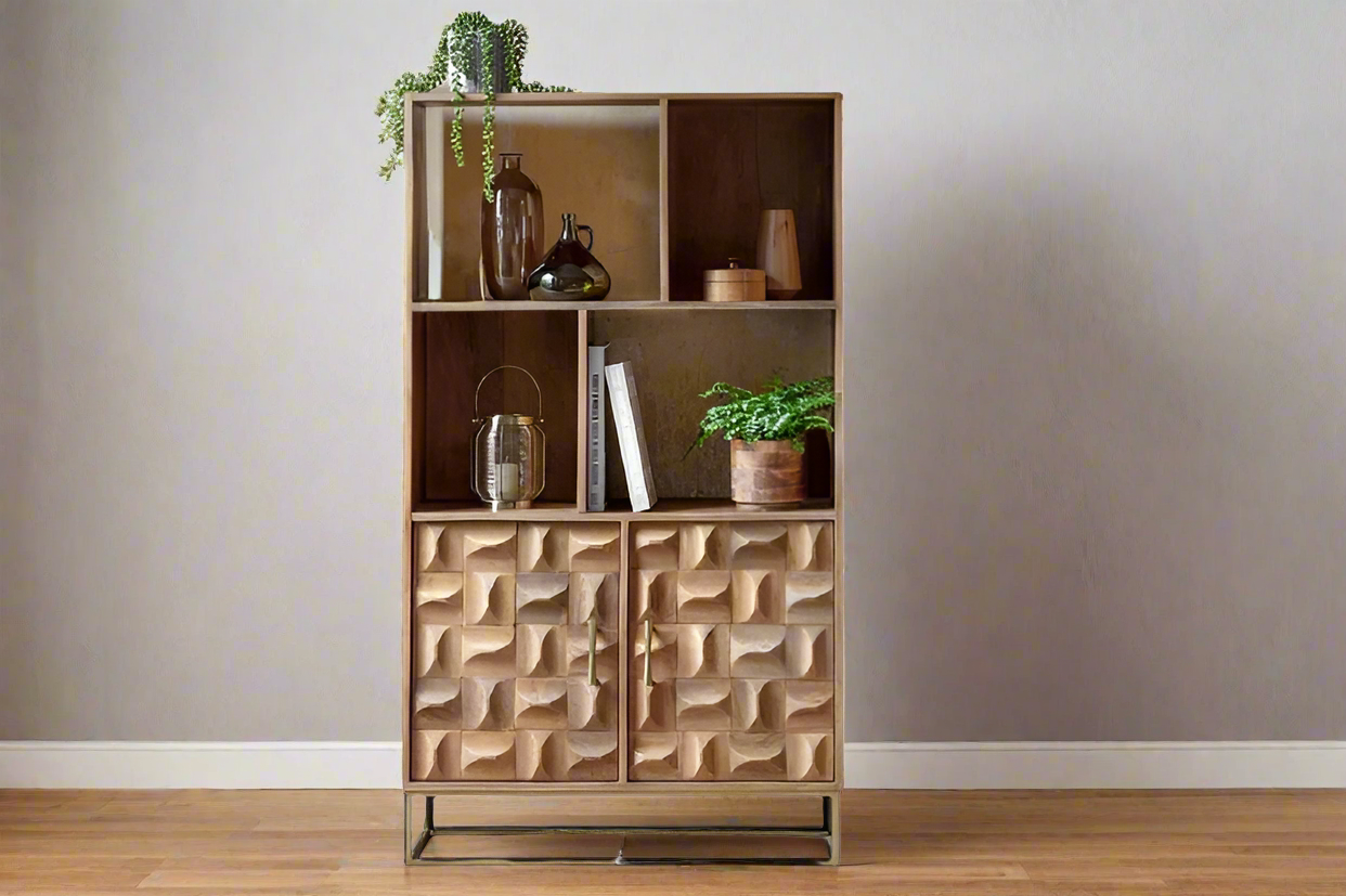 Arko Solid Mango Wood Open Bookcase In Natuarl Finish