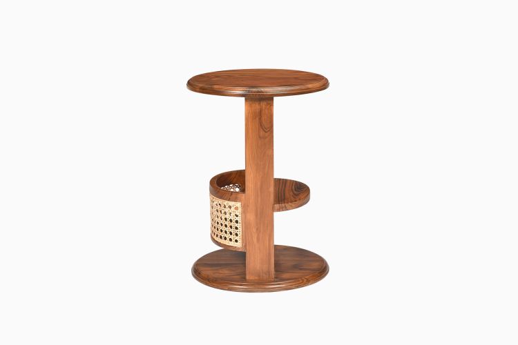 Demiwall Rattan Star End Table With Provincial Teak