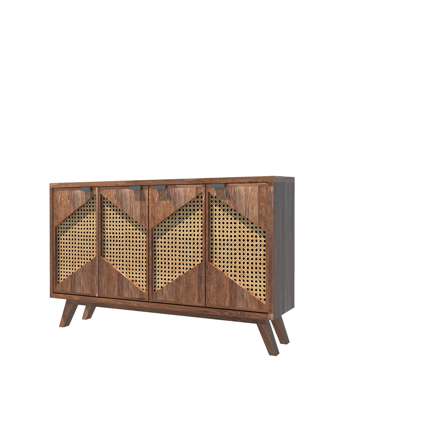 Canving Solid Wood Sheesham Wood 4 Door Sideboard In Natural Teak Finish For Living Room Furniture
