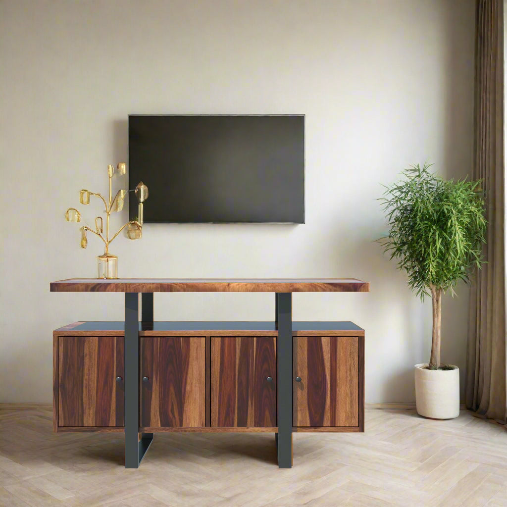 Able solid Sheesham Wood 4 door Sideboard Cabinet