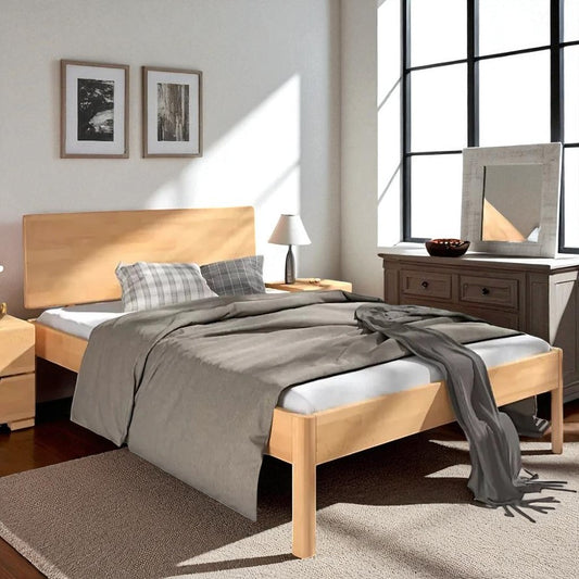 Solid Wood King Size Bed In Natural Finish