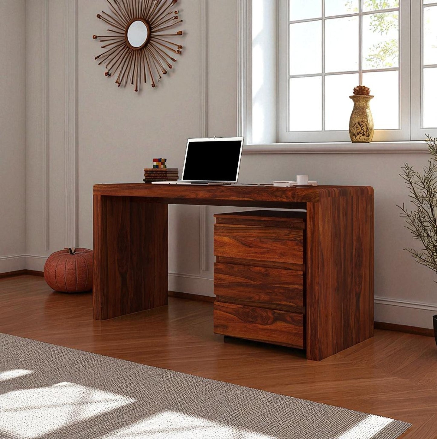 Avain Solid Wood Large Study Table In Natural Teak For Study Room Furniture