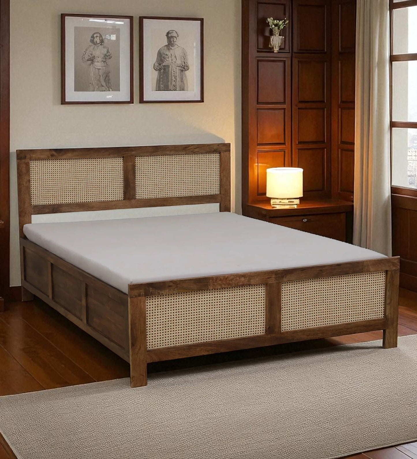 Baam Mango Wood King Size Box Bed In Rustic Teak