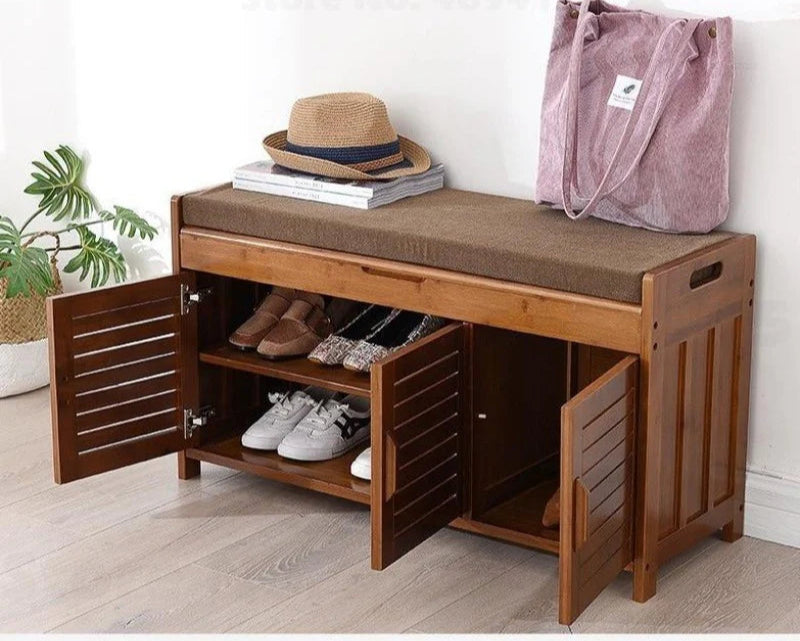 Cushion Shoe Storage Bench In Teak Wood