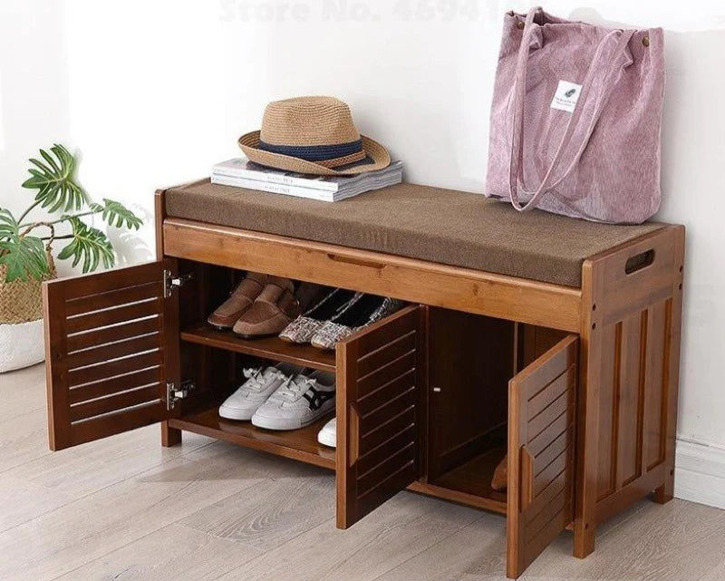 Cushion Shoe Storage Bench In Teak Wood